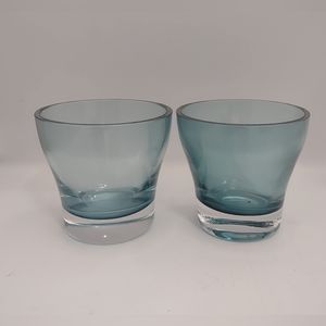 2 LSA International Candle holder, Handcrafted, Mouth Blown Poland Blue 3 3/4"H